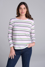 Load image into Gallery viewer, Goondiwindi Cotton Multi Stripe Tee | White/Leaf Green
