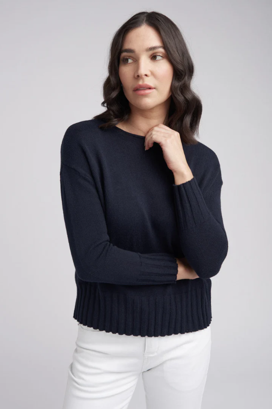 Goondiwindi Cotton Ribbed Hem Jumper in Neat Navy