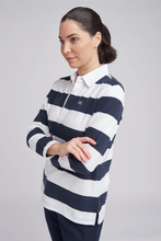 Load image into Gallery viewer, Goondiwindi Cotton Stripe Collared Rugby in Navy and White
