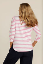 Load image into Gallery viewer, Goondiwindi Cotton 3/4 Sleeve Stripe Cotton Tee in White and Bright Pink
