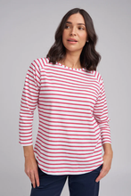 Load image into Gallery viewer, Goondiwindi Cotton Stripe Raglan Tee in Pink and White
