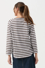 Load image into Gallery viewer, Goondiwindi Cotton Stripe Raglan Tee | White/Hot Fudge
