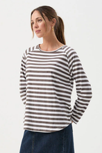 Load image into Gallery viewer, Goondiwindi Cotton Stripe Raglan Tee | White/Hot Fudge
