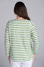 Load image into Gallery viewer, Goondiwindi Cotton Stripe Raglan Tee | White/Leaf Green
