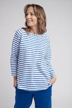 Load image into Gallery viewer, Goondiwindi Cotton Stripe Raglan Tee in Opal and White
