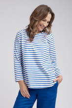 Load image into Gallery viewer, Goondiwindi Cotton Stripe Raglan Tee in Opal and White
