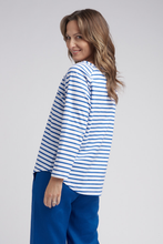 Load image into Gallery viewer, Goondiwindi Cotton Stripe Raglan Tee in Opal and White
