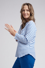 Load image into Gallery viewer, Goondiwindi Cotton Stripe Raglan Tee in Opal and White
