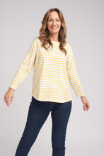 Load image into Gallery viewer, Goondiwindi Cotton Stripe Raglan Tee in Yellow and White
