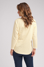 Load image into Gallery viewer, Goondiwindi Cotton Stripe Raglan Tee in Yellow and White
