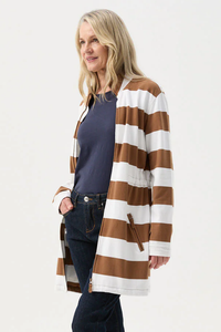 Goondiwindi Cotton Stripe Rugby Zip Through Jacket | Tobacco/White