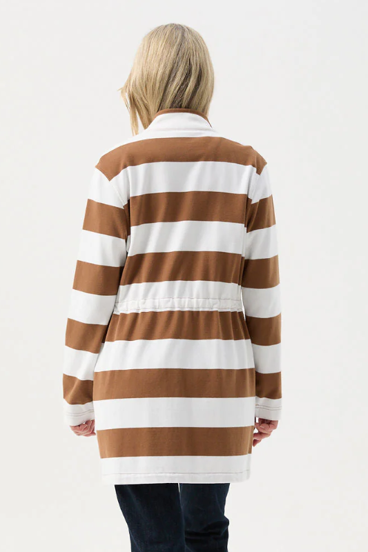 Goondiwindi Cotton Stripe Rugby Zip Through Jacket | Tobacco/White