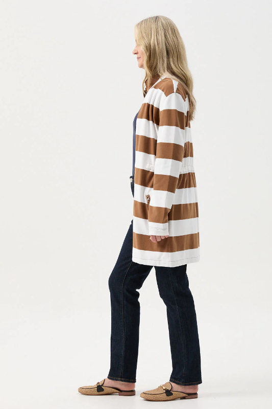 Goondiwindi Cotton Stripe Rugby Zip Through Jacket | Tobacco/White