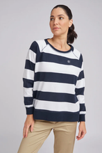 Load image into Gallery viewer, Goondiwindi Cotton Stripe Sweater in Navy and White

