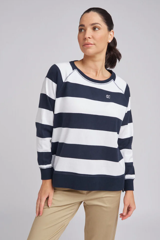 Goondiwindi Cotton Stripe Sweater in Navy and White