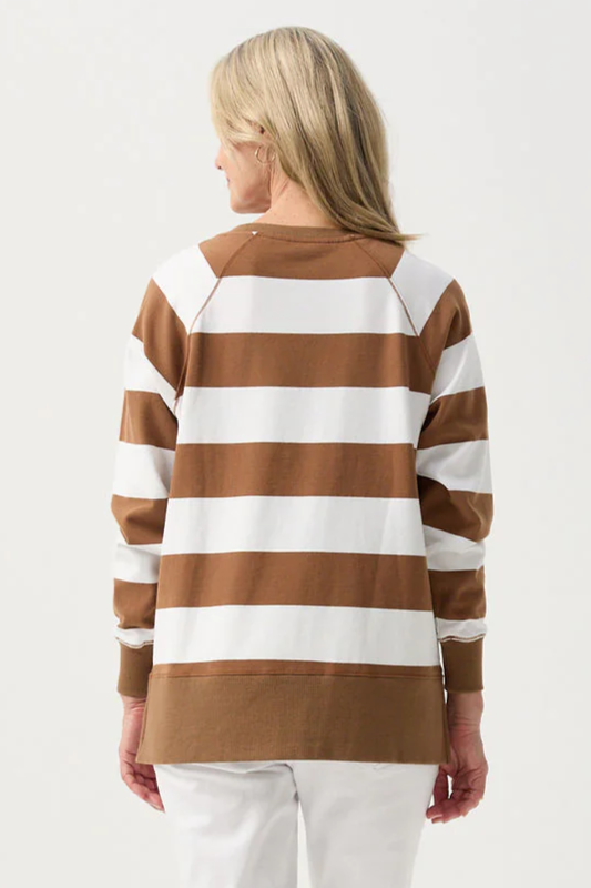 Goondiwindi Cotton Stripe Sweater | Tobacco/White