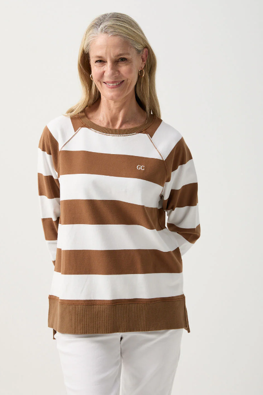 Goondiwindi Cotton Stripe Sweater | Tobacco/White