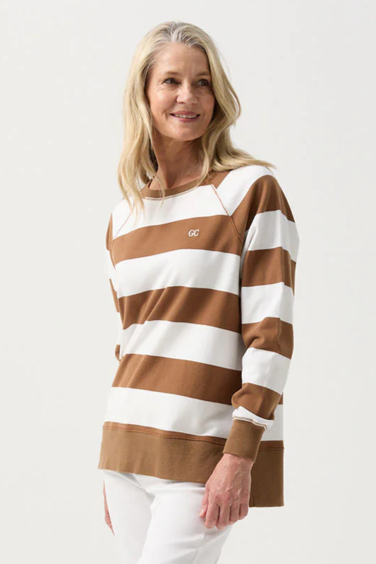 Goondiwindi Cotton Stripe Sweater | Tobacco/White