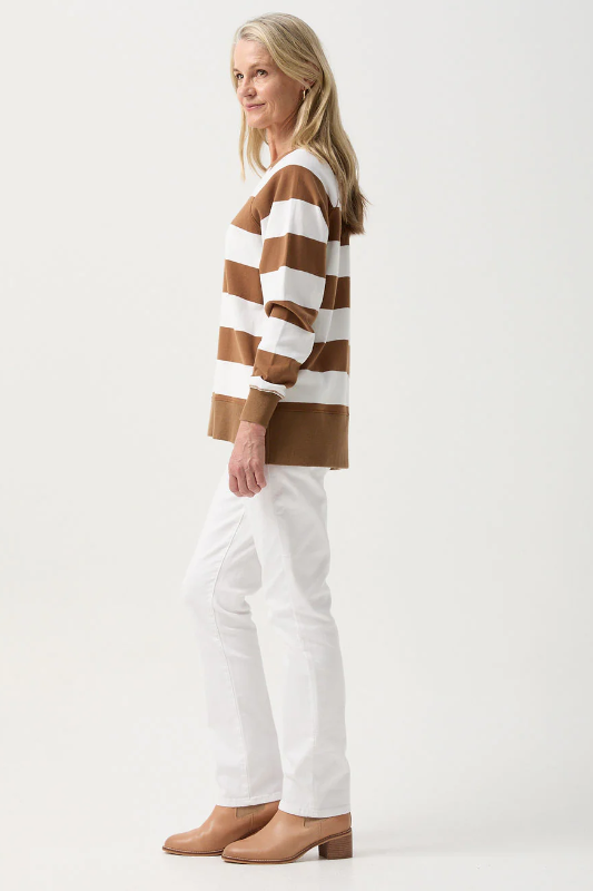 Goondiwindi Cotton Stripe Sweater | Tobacco/White