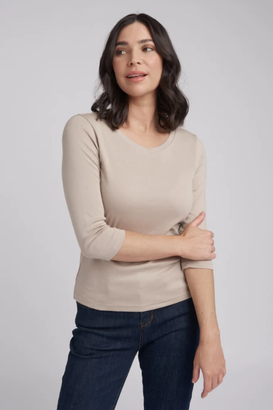 Goondiwindi Cotton V Neck Rib 3/4 Sleeve Tee