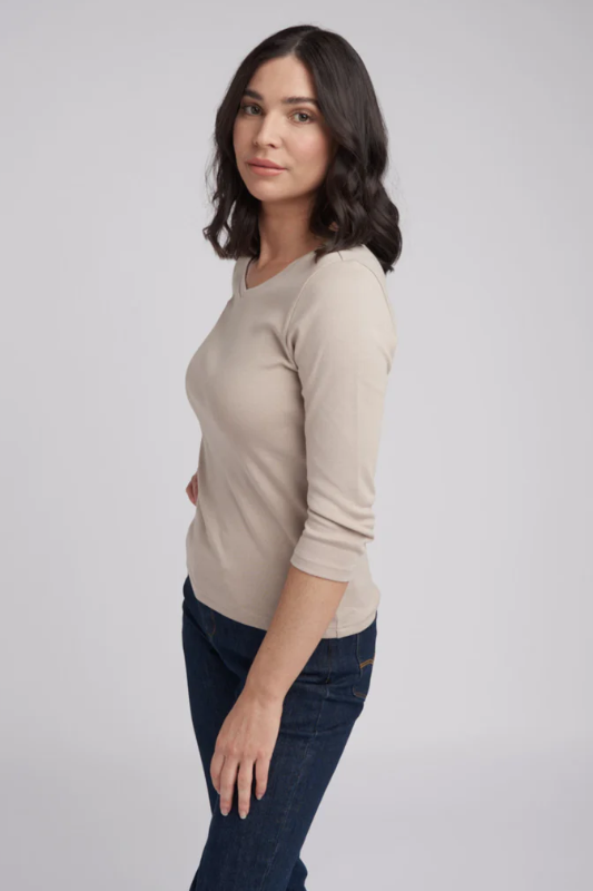 Goondiwindi Cotton V Neck Rib 3/4 Sleeve Tee