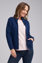 Load image into Gallery viewer, Goondiwindi Cotton Zip Knit Merino Cardigan in Bright Navy
