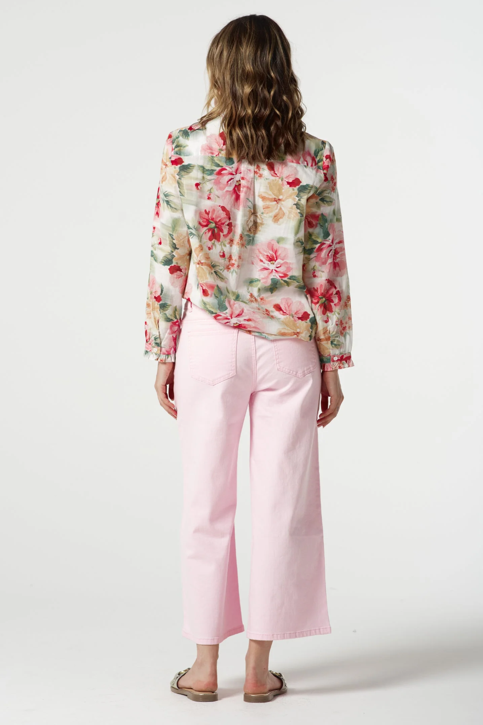 Goondiwindi Cotton 5 Pocket Crop Wide Leg Jean in Pale Pink