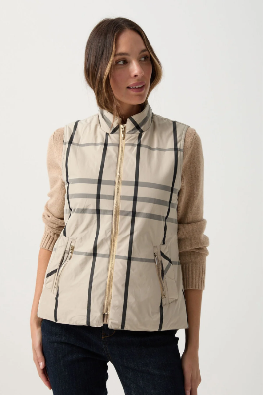 Goondiwindi Cotton Check Longline Vest | Beige Check