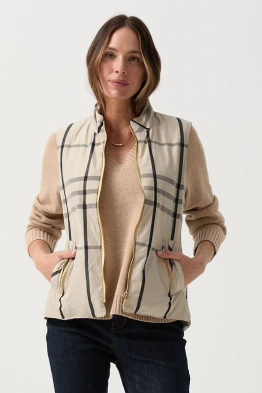 Goondiwindi Cotton Check Longline Vest | Beige Check