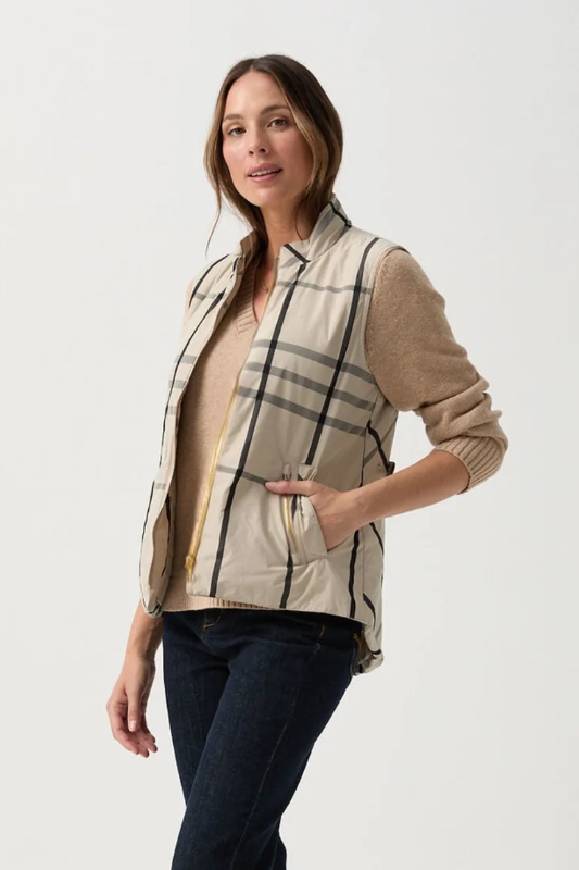 Goondiwindi Cotton Check Longline Vest | Beige Check