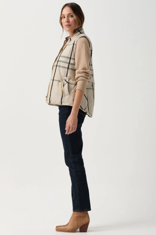Goondiwindi Cotton Check Longline Vest | Beige Check