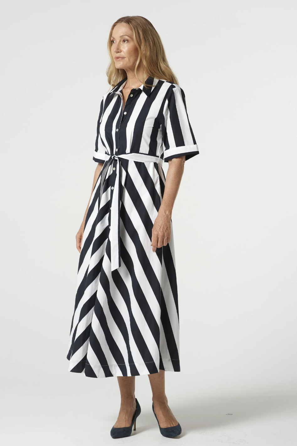 Goondiwindi Cotton Classic Bias-Cut Cotton Dress in Hayman Stripe