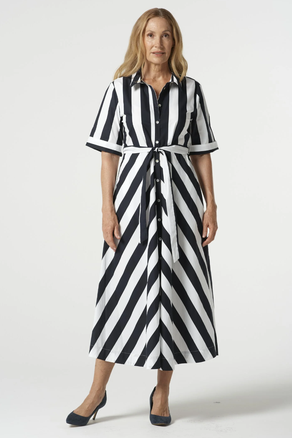 Goondiwindi Cotton Classic Bias-Cut Cotton Dress in Hayman Stripe