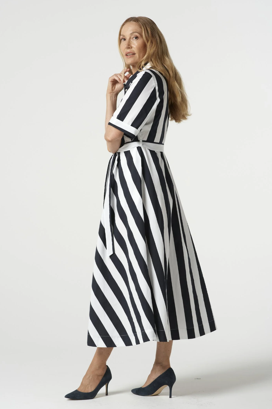 Goondiwindi Cotton Classic Bias-Cut Cotton Dress in Hayman Stripe