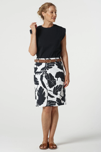 Goondiwindi Cotton Block Leaf Print Skirt | Navy Leaf Print | 5272-219