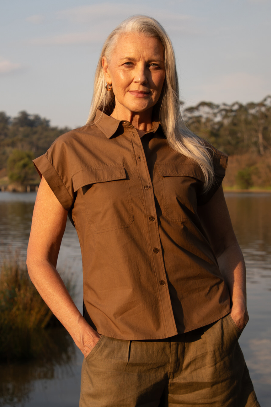 Goondiwindi Cotton Cargo Pocket Shirt in Otter