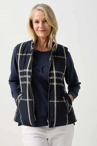 Goondiwindi Cotton Check Longline Vest | Navy Check