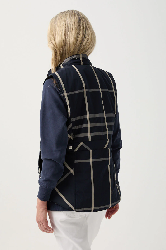 Goondiwindi Cotton Check Longline Vest | Navy Check
