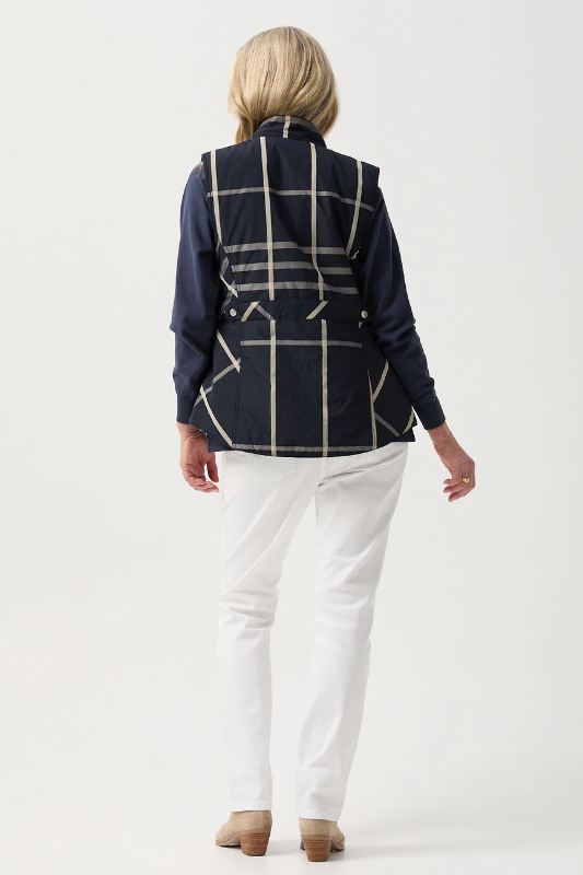 Goondiwindi Cotton Check Longline Vest | Navy Check
