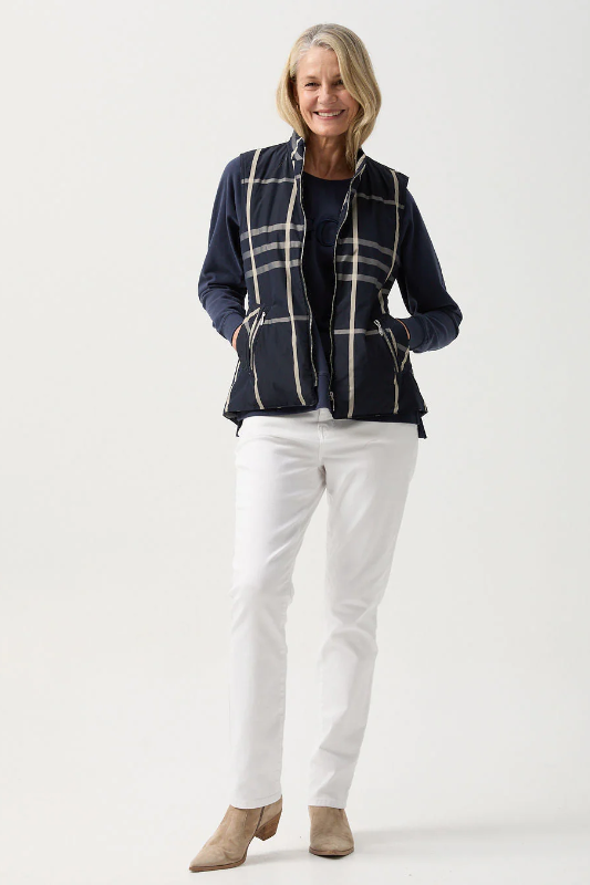 Goondiwindi Cotton Check Longline Vest | Navy Check