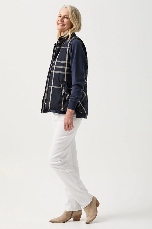 Goondiwindi Cotton Check Longline Vest | Navy Check