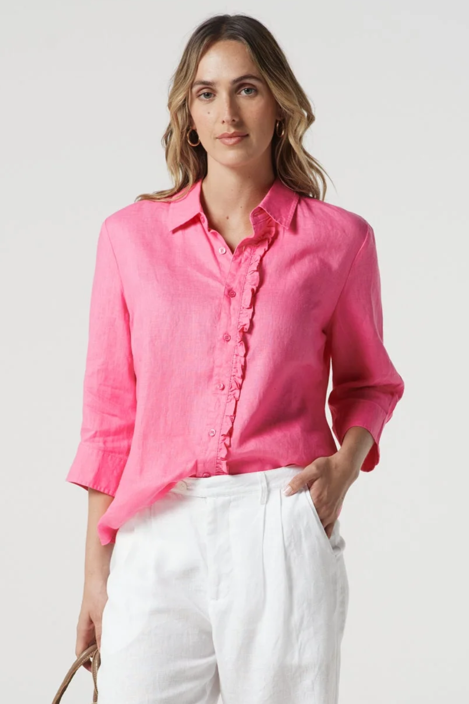 Goondiwindi Cotton Island Linen 3/4 Sleeve Frill Shirt 