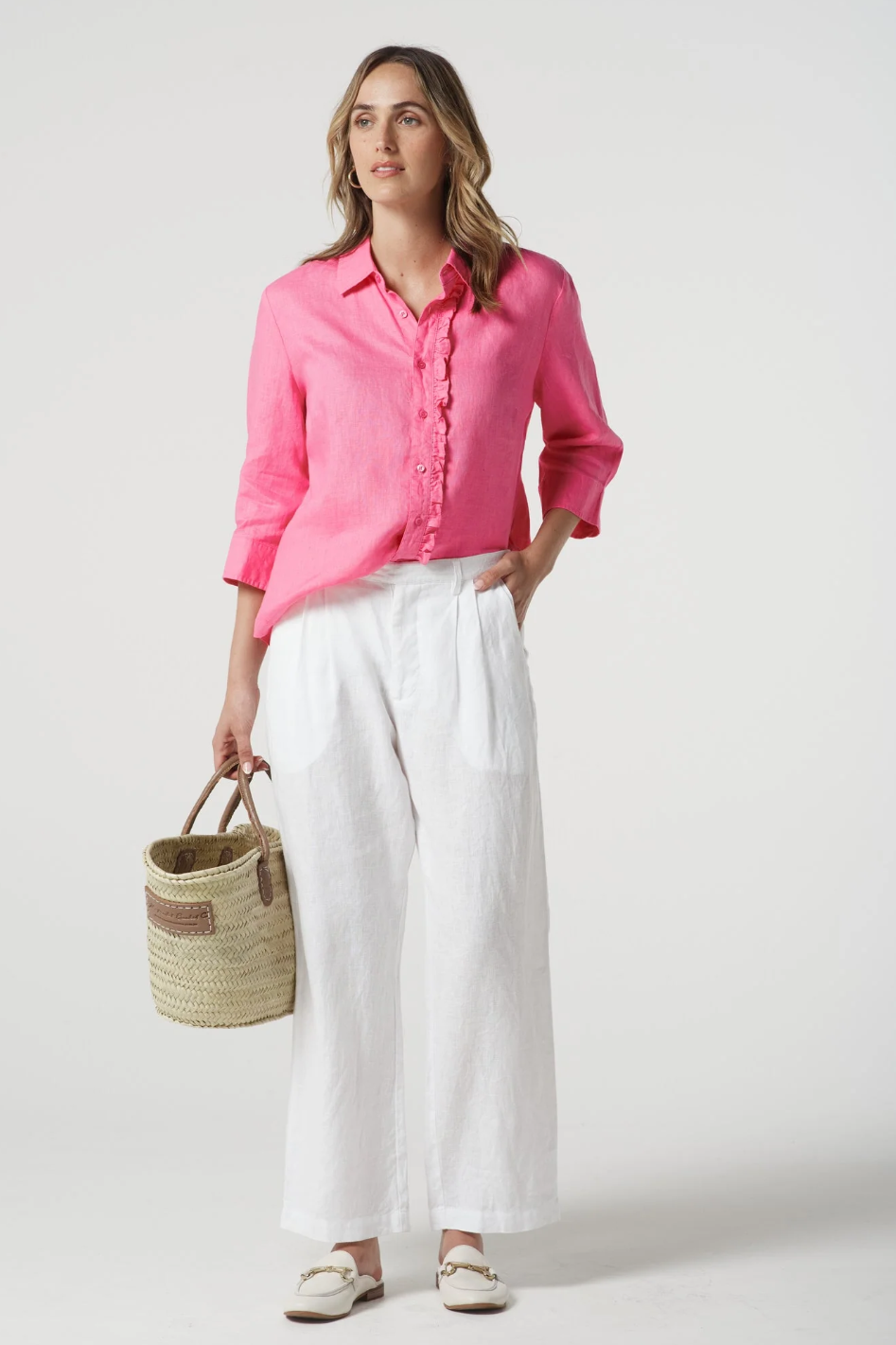 Goondiwindi Cotton Island Linen 3/4 Sleeve Frill Shirt 