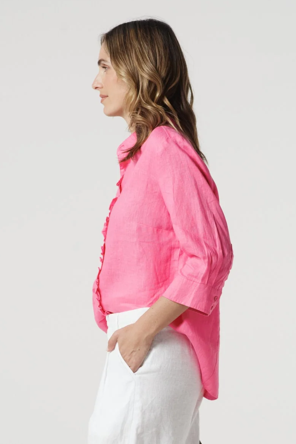 Goondiwindi Cotton Island Linen 3/4 Sleeve Frill Shirt 