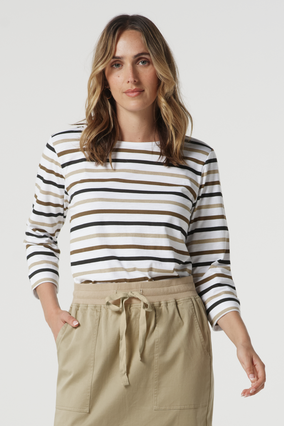 Goondiwindi Cotton Multi Stripe Tee | Otter | 3261-22-S25