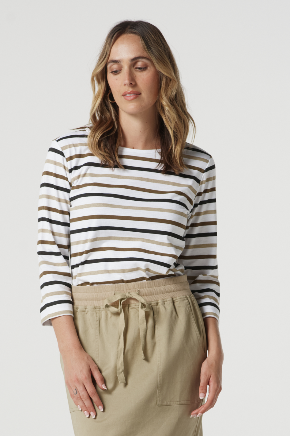 Goondiwindi Cotton Multi Stripe Tee | Otter | 3261-22-S25