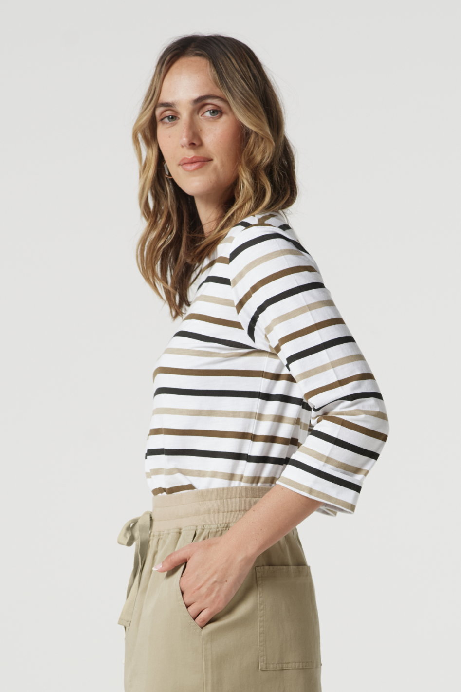 Goondiwindi Cotton Multi Stripe Tee | Otter | 3261-22-S25