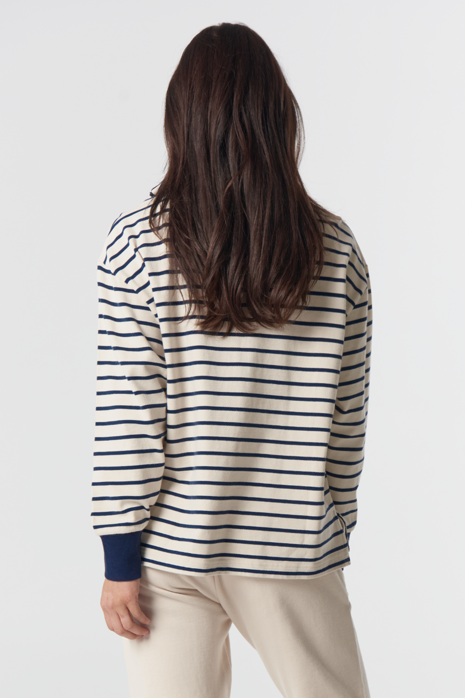 Goondiwindi Cotton Outland Cotton ½ Zip Sweater | Birch/Dark Navy | 3316