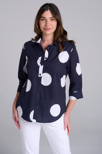 Goondiwindi Cotton ¾ Sleeve Spot Print Shirt | Navy/White