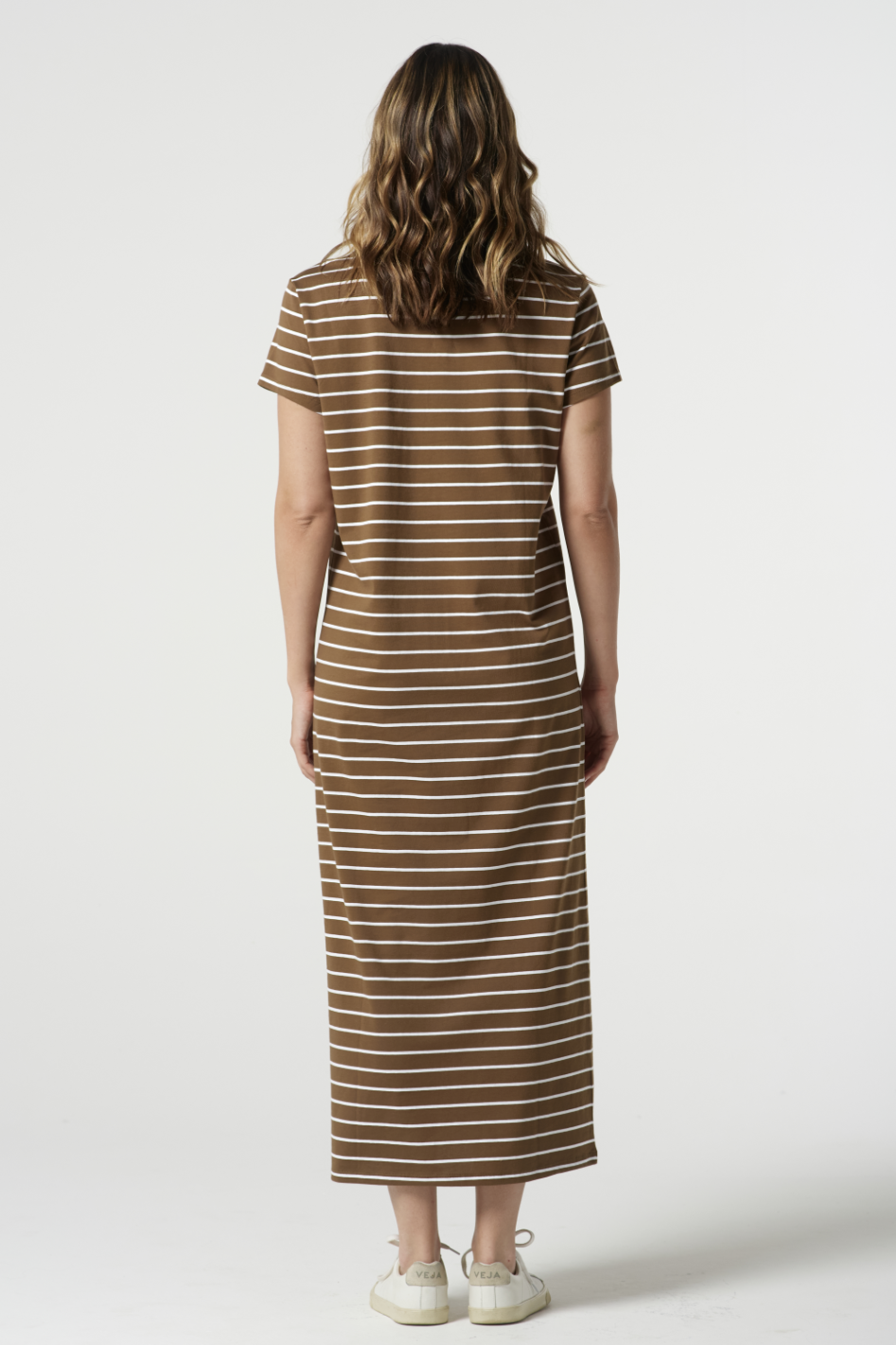 Goondiwindi Cotton Striped Tee Dress | White/Otter | 6292-21-S25